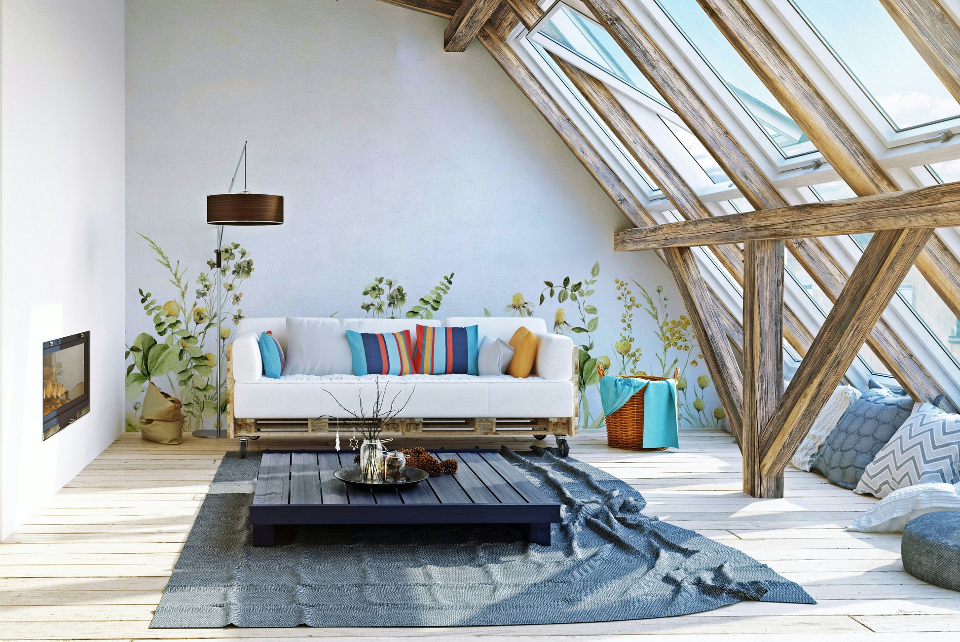 Blooming meadow wallpaper for cottage decor

