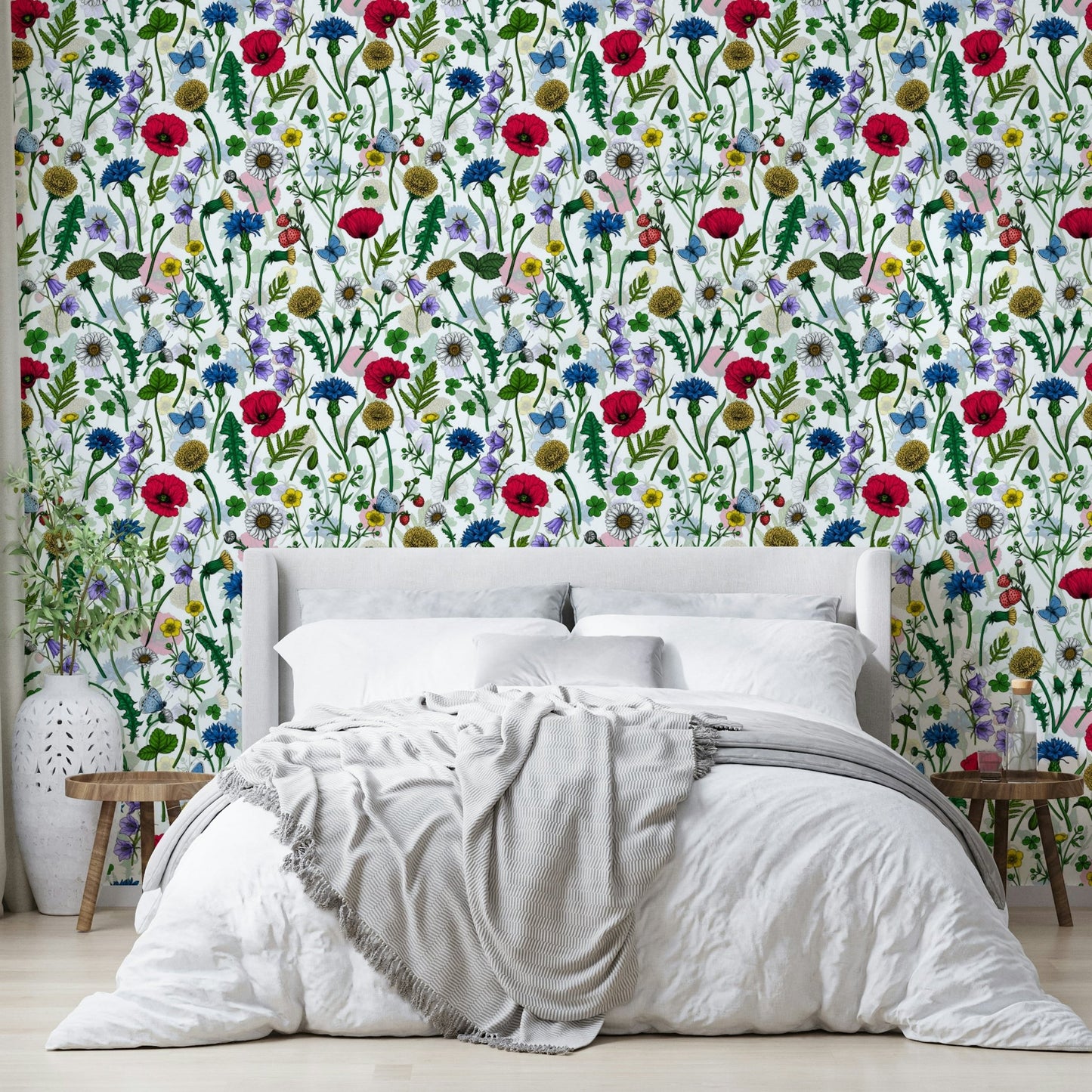 Summer-inspired wallpaper with blooming flowers and grass

