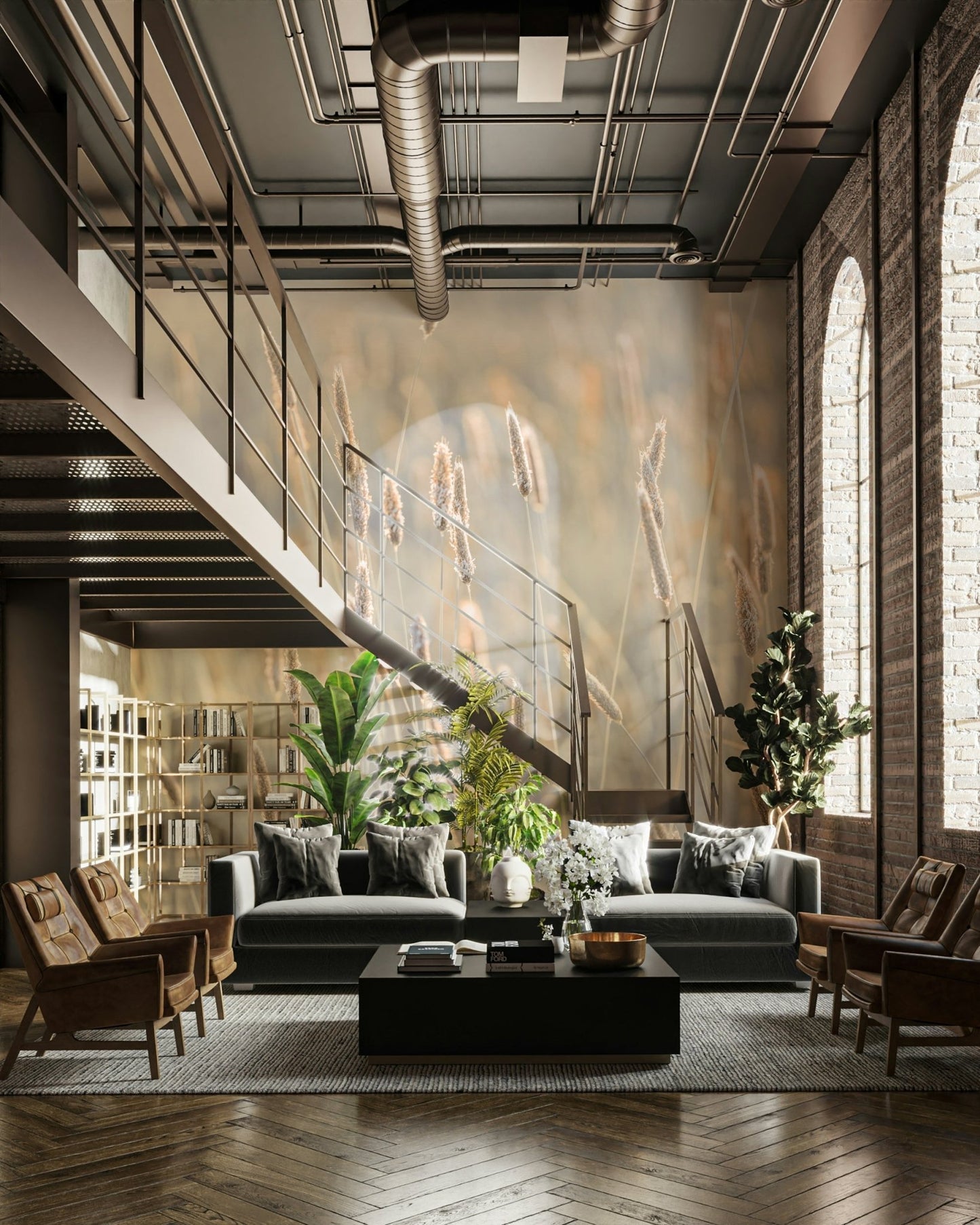 A wall mural of a summer meadow.


