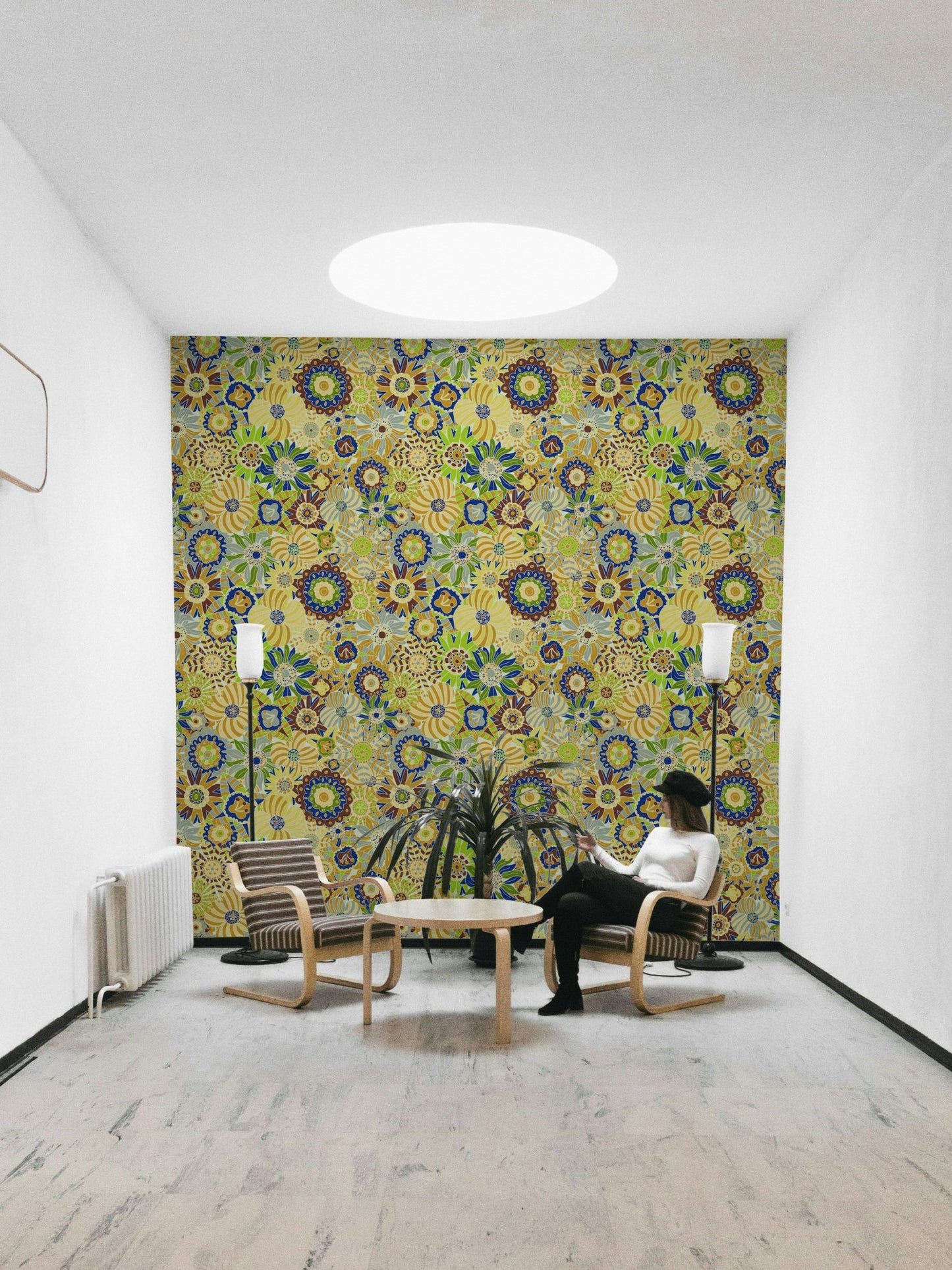 Summer Morning Scandi Flowers mural for a living room.

