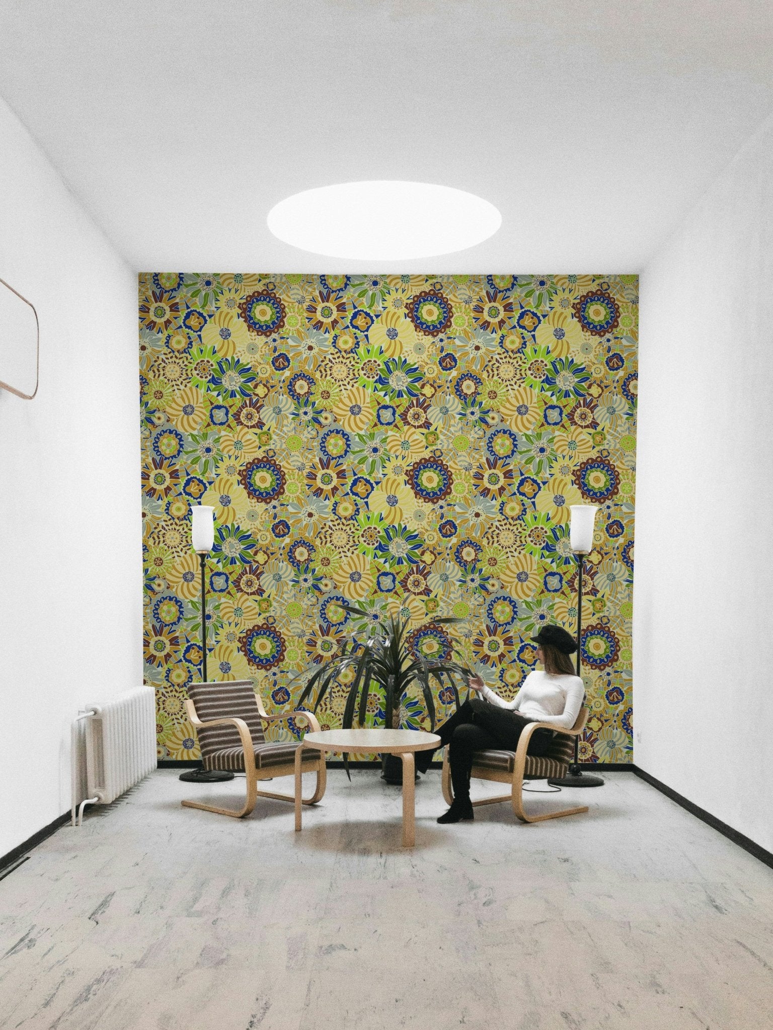 Summer Morning Scandi Flowers mural for a living room.

