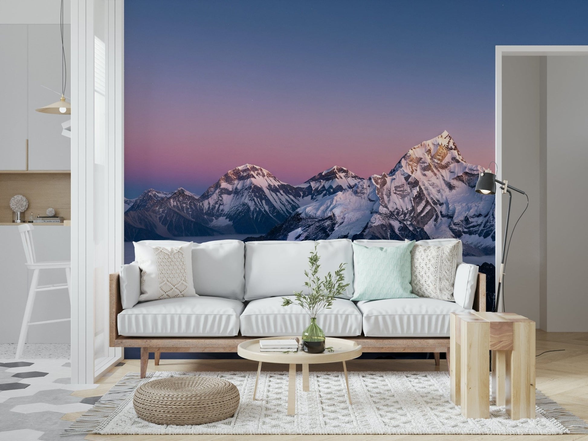 Summit Serenity Wall Mural with bold stone and clay colours for a hallway.
