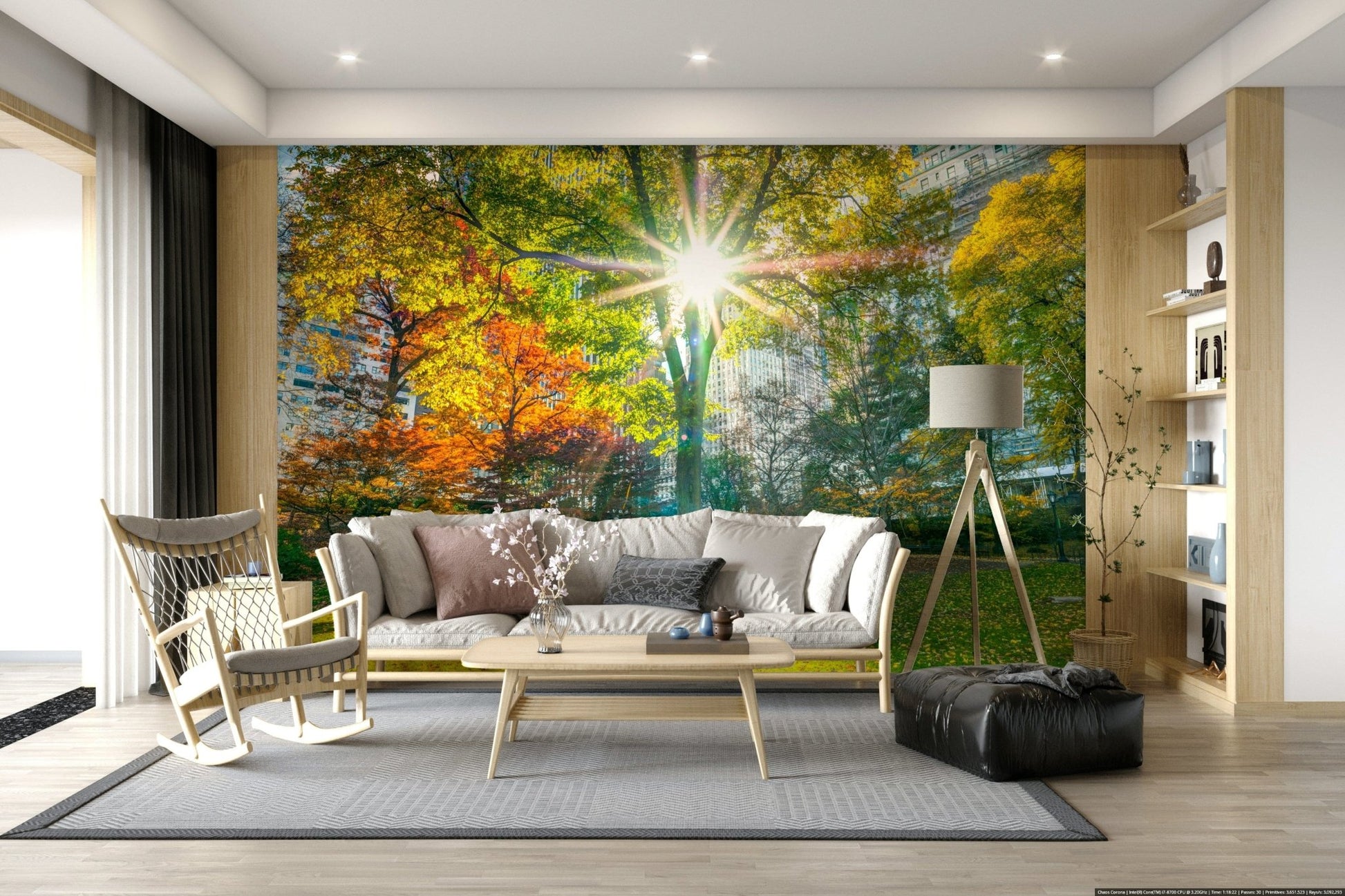 Sun Rays Through Trees Wall Mural