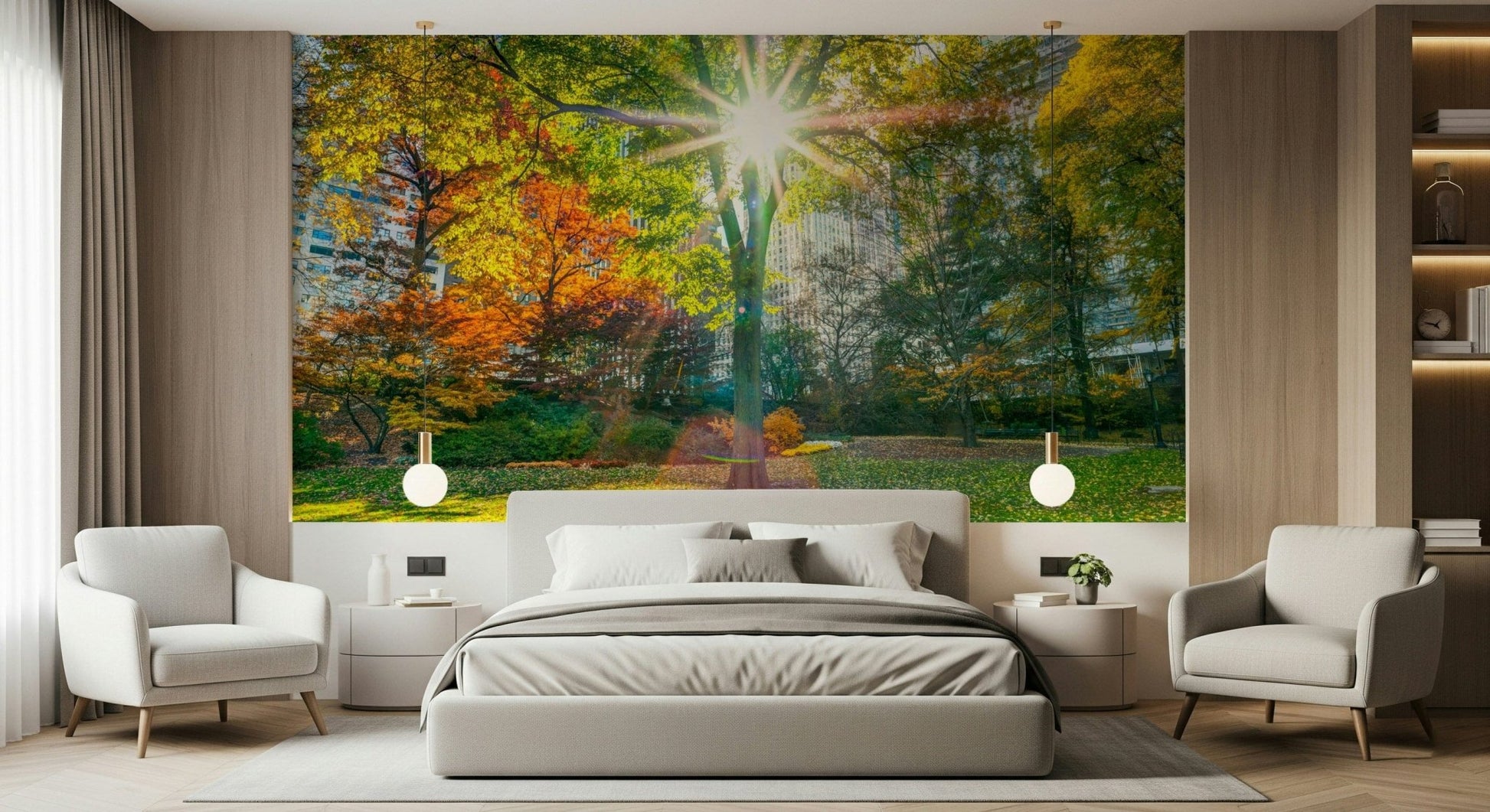 Sun Rays Through Trees Wall Mural