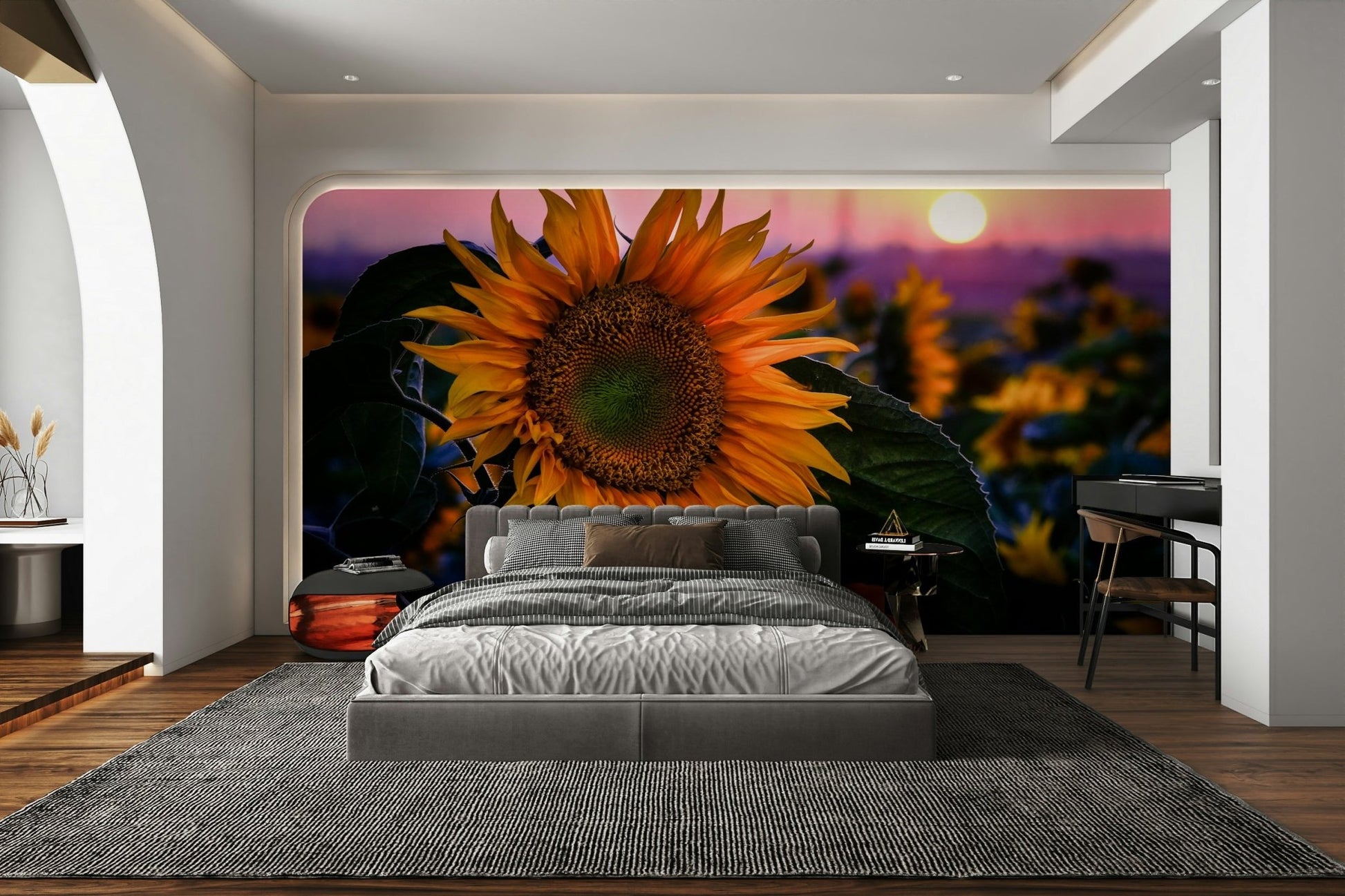 Warm light bathes the flowers and background.
