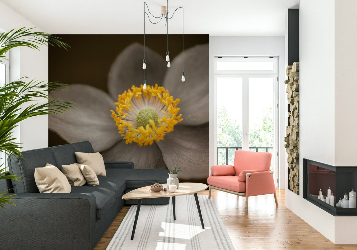 Floral detail wall mural with golden stamens