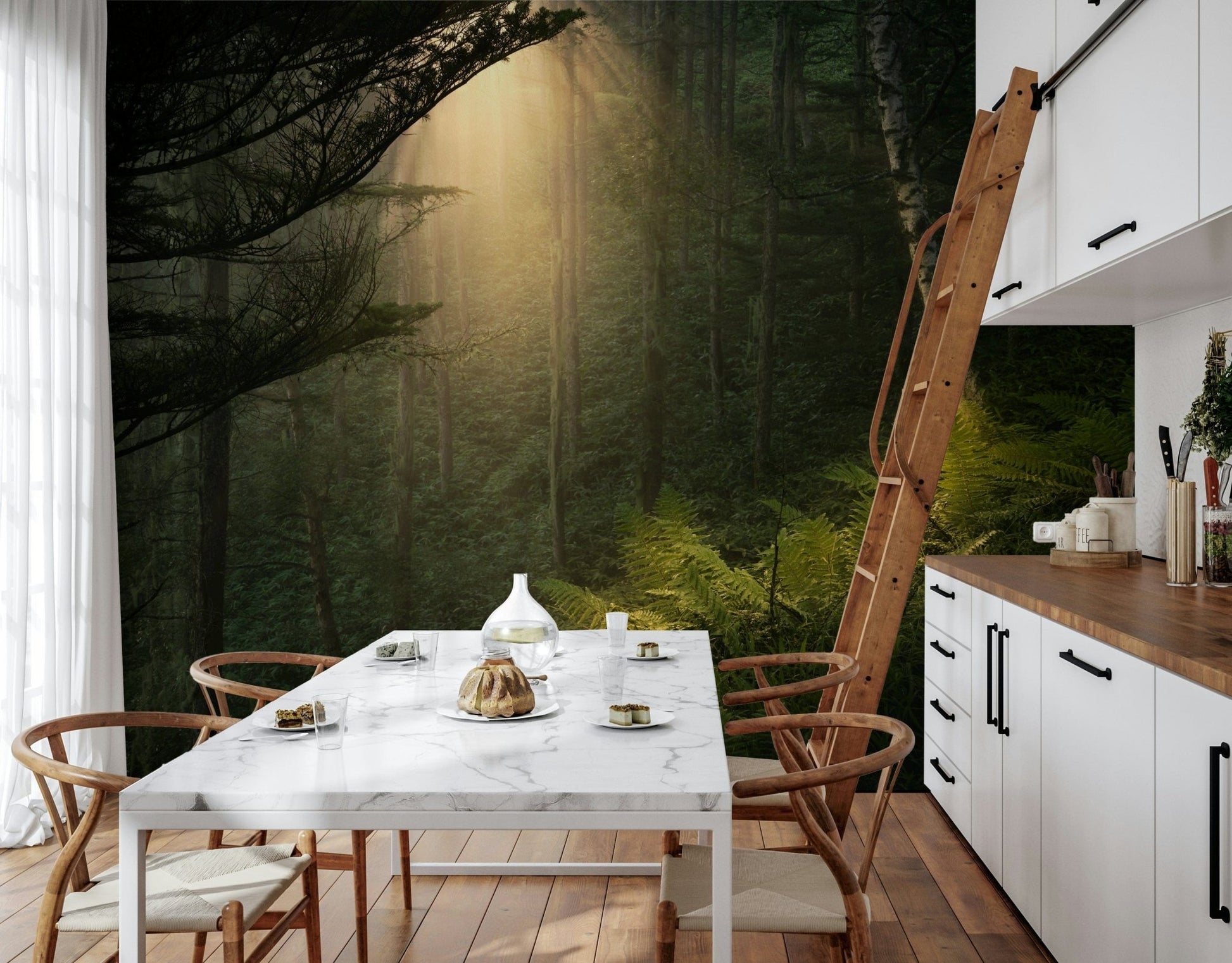 Fern filled woods wall mural refreshes dining room