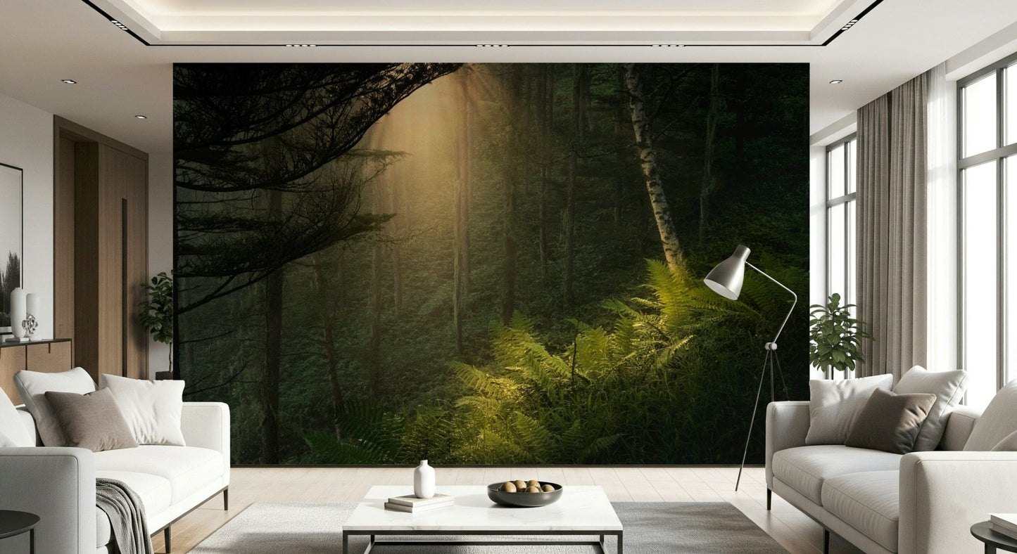 Tall trees wall mural adds depth to study room