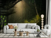 Radiant forest wall mural elevates minimalist space