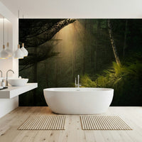 Nature glow wall mural complements luxury bathroom