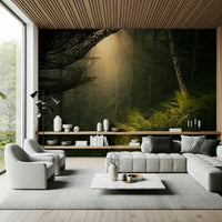 Serene forest wall mural highlights hallway design