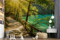 Sunlit Lakeside Path Wall Mural