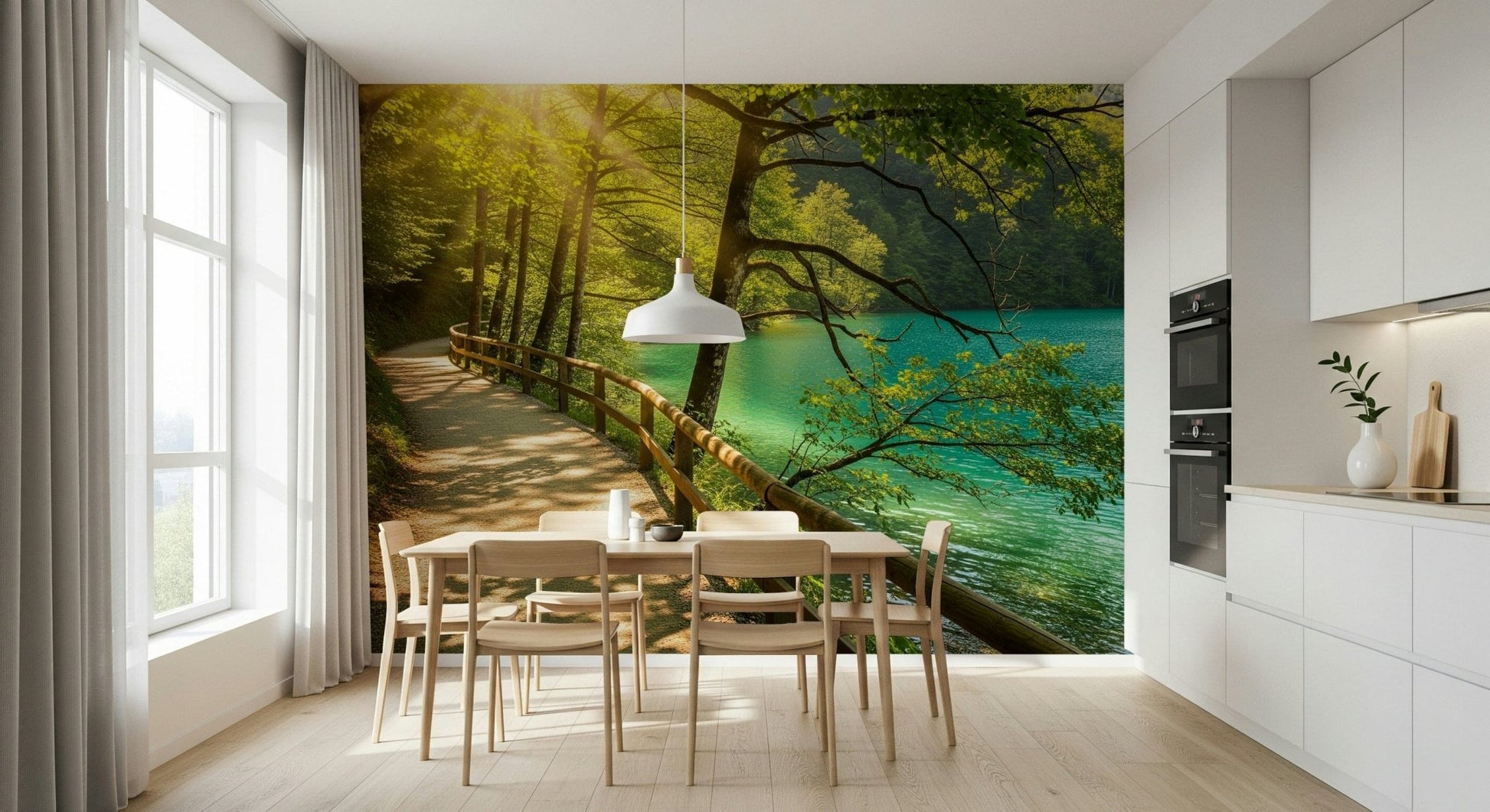 Sunlit Lakeside Path Wall Mural