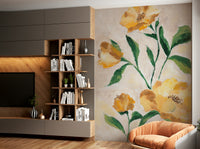 Artistic sunlit flower mural for elegant interiors

