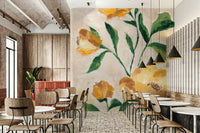 Large-scale flower petals wall mural in sun tones

