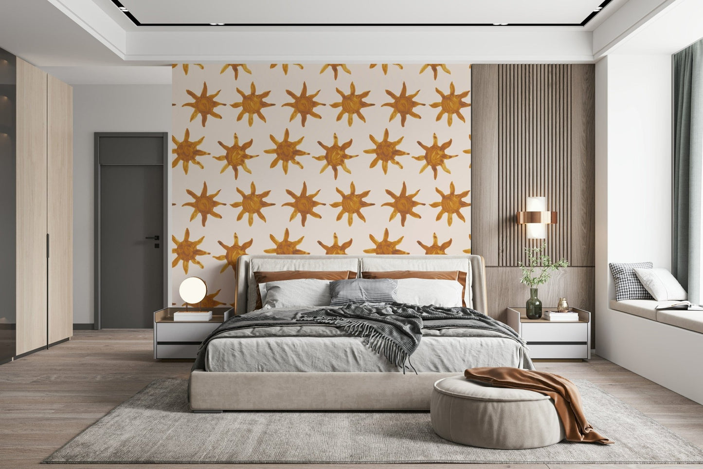 Abstract yellow brushstrokes creating a lively, warm atmosphere.