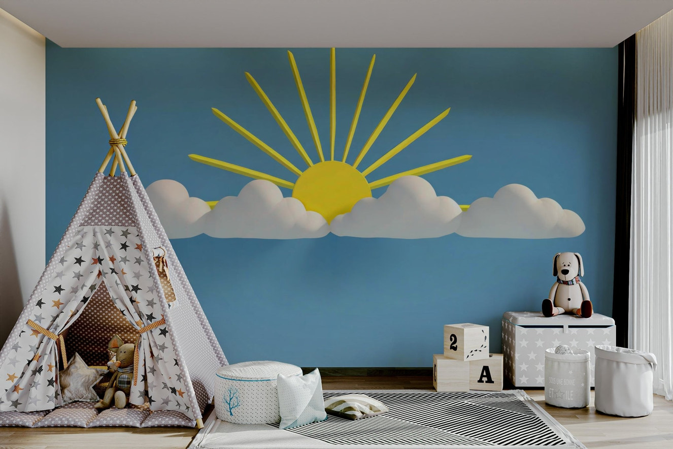 Serene cloud and sky mural creating a peaceful, relaxing atmosphere

