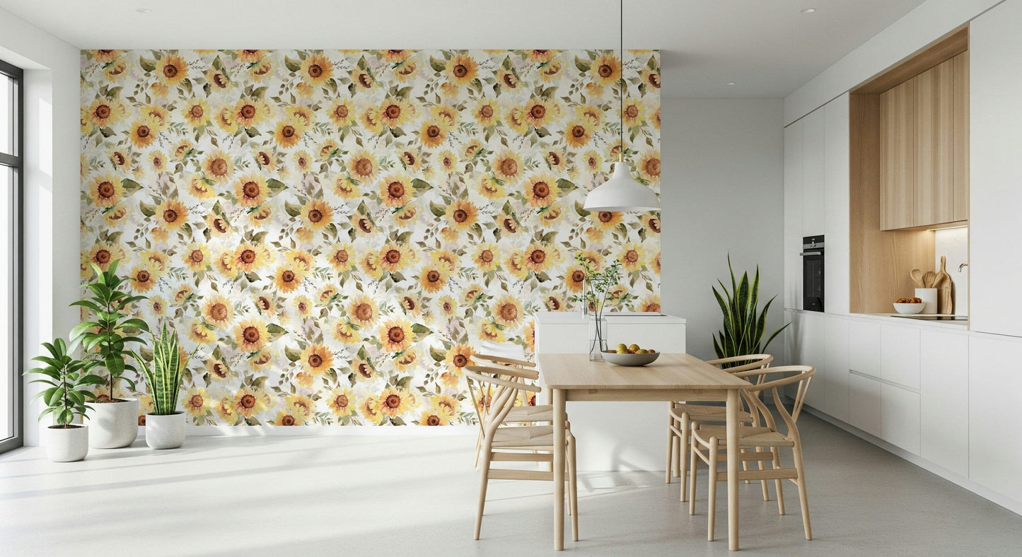 Hand-painted sunflower pattern mural, beautiful natural artwork.