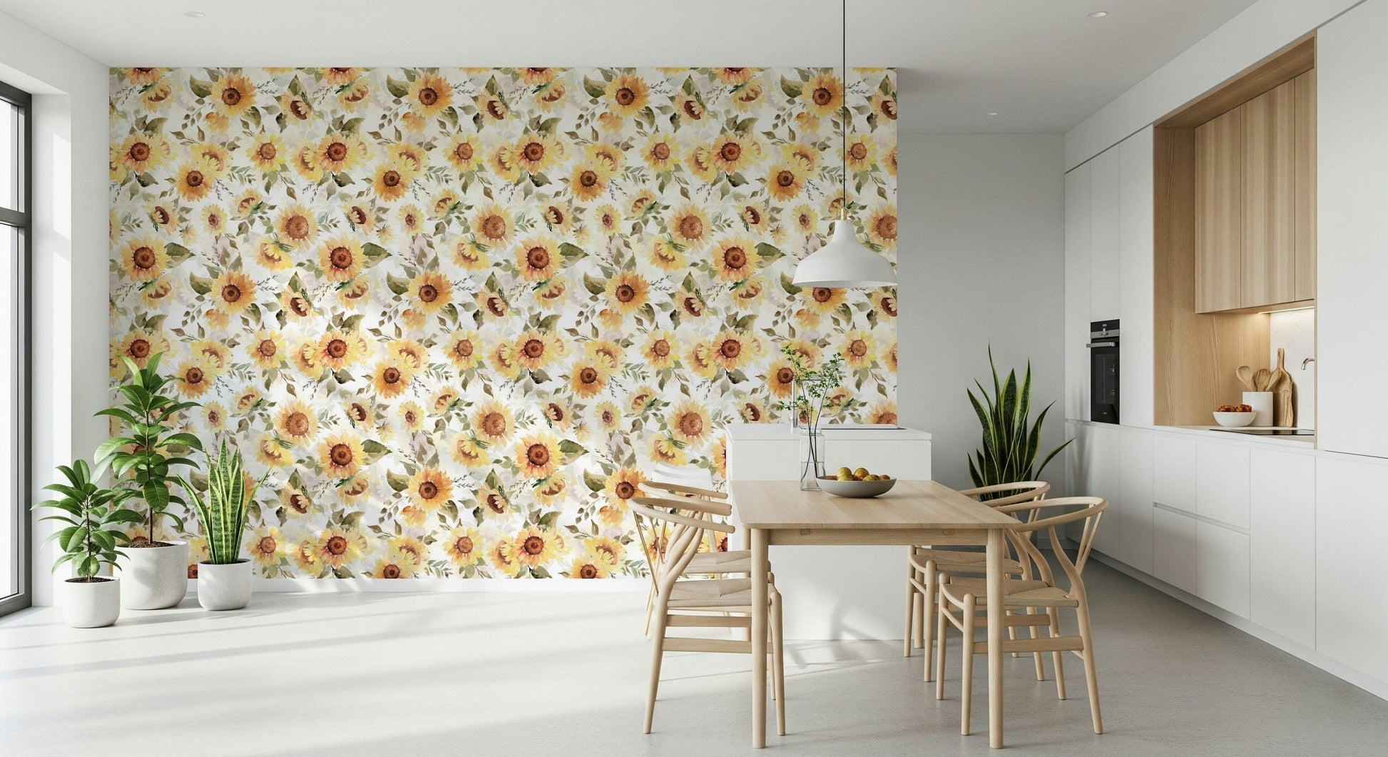 Hand-painted sunflower pattern mural, beautiful natural artwork.