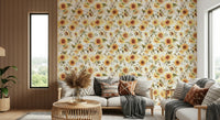 Abstract sunflower wall covering, artistic flower design print.