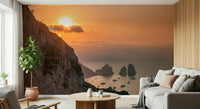 Sunlit cliffs wall mural above quiet bay