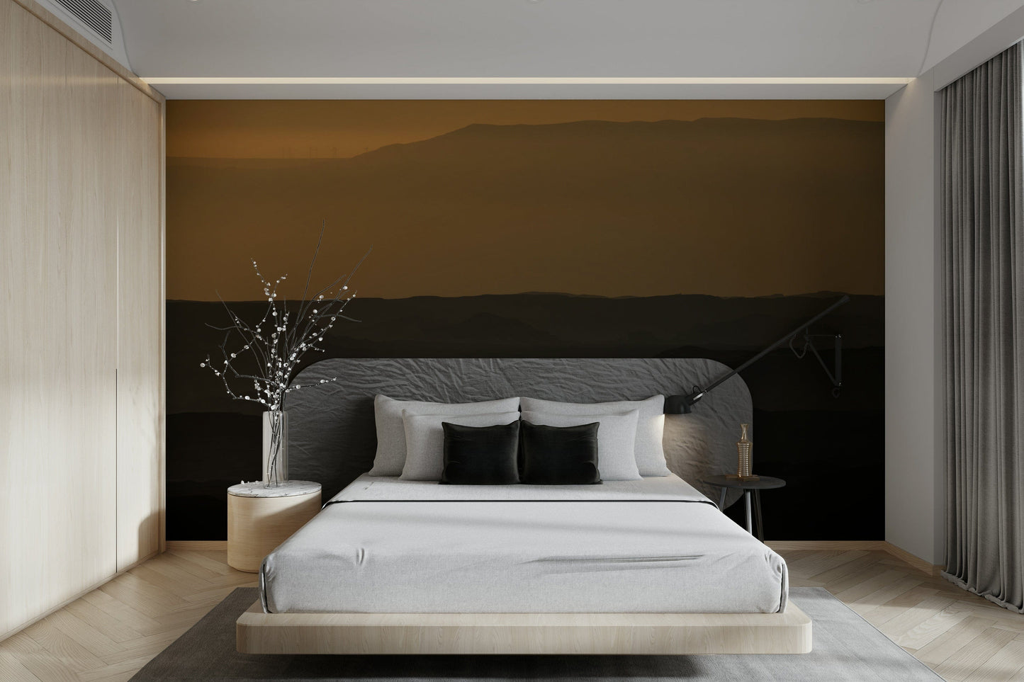 A high-angle view of the wall mural in a large space.

