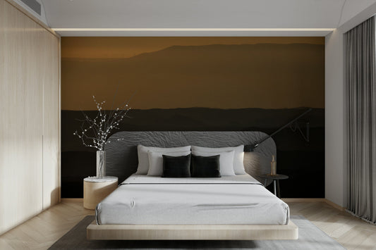 A high-angle view of the wall mural in a large space.

