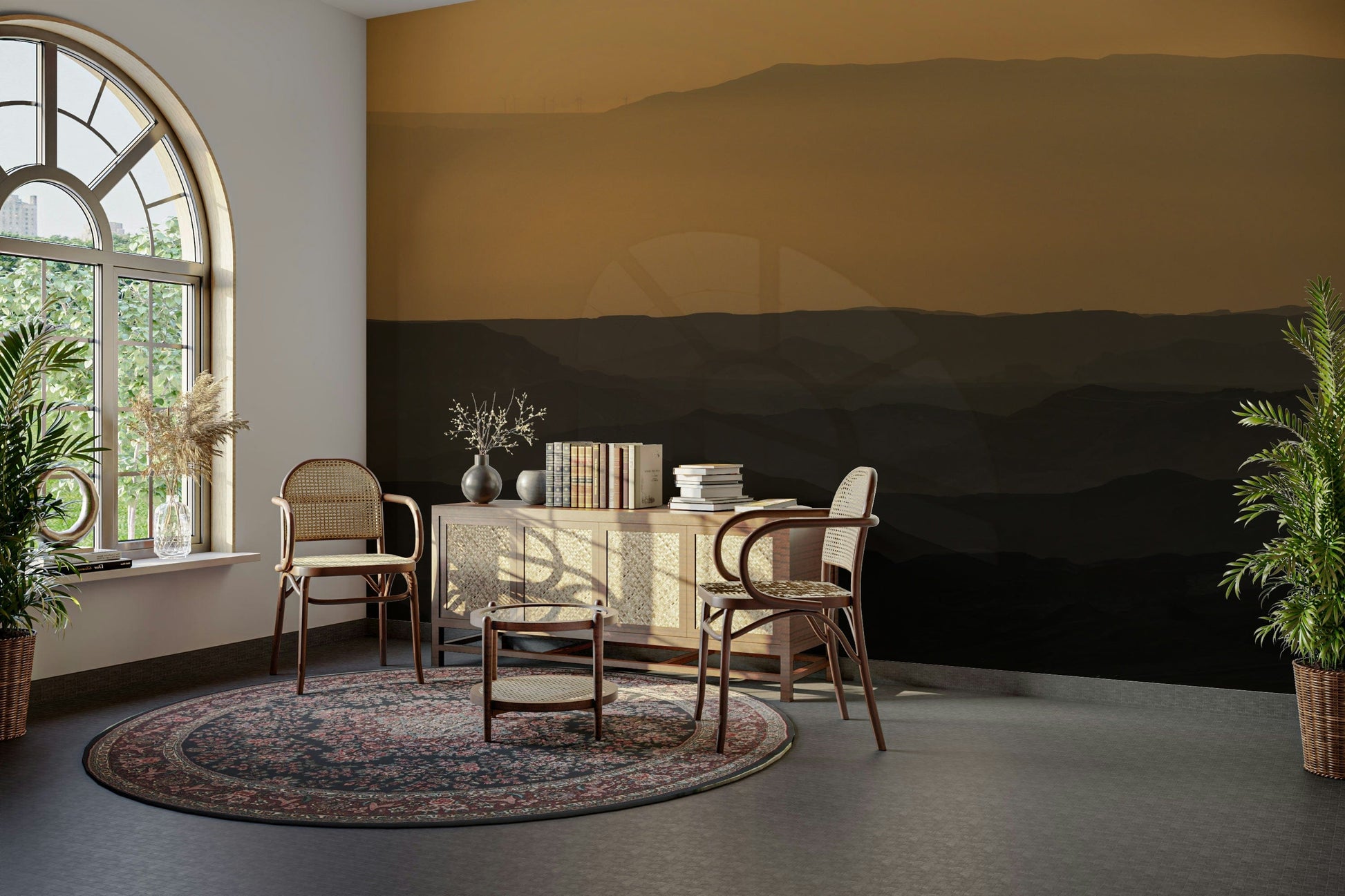 The peel and stick wallpaper on a smooth wall surface.


