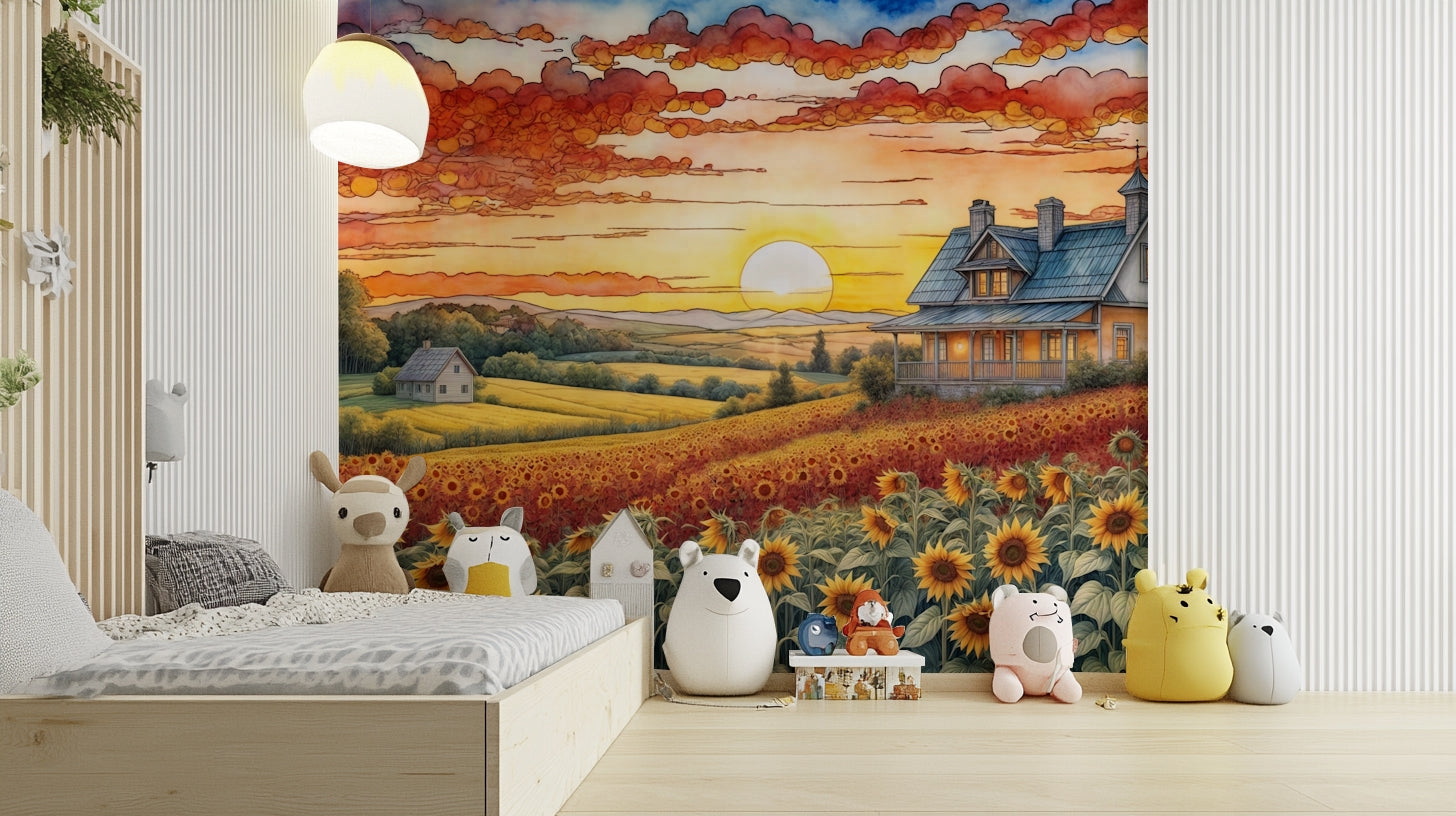 The wallpaper is perfect for a peaceful space.

