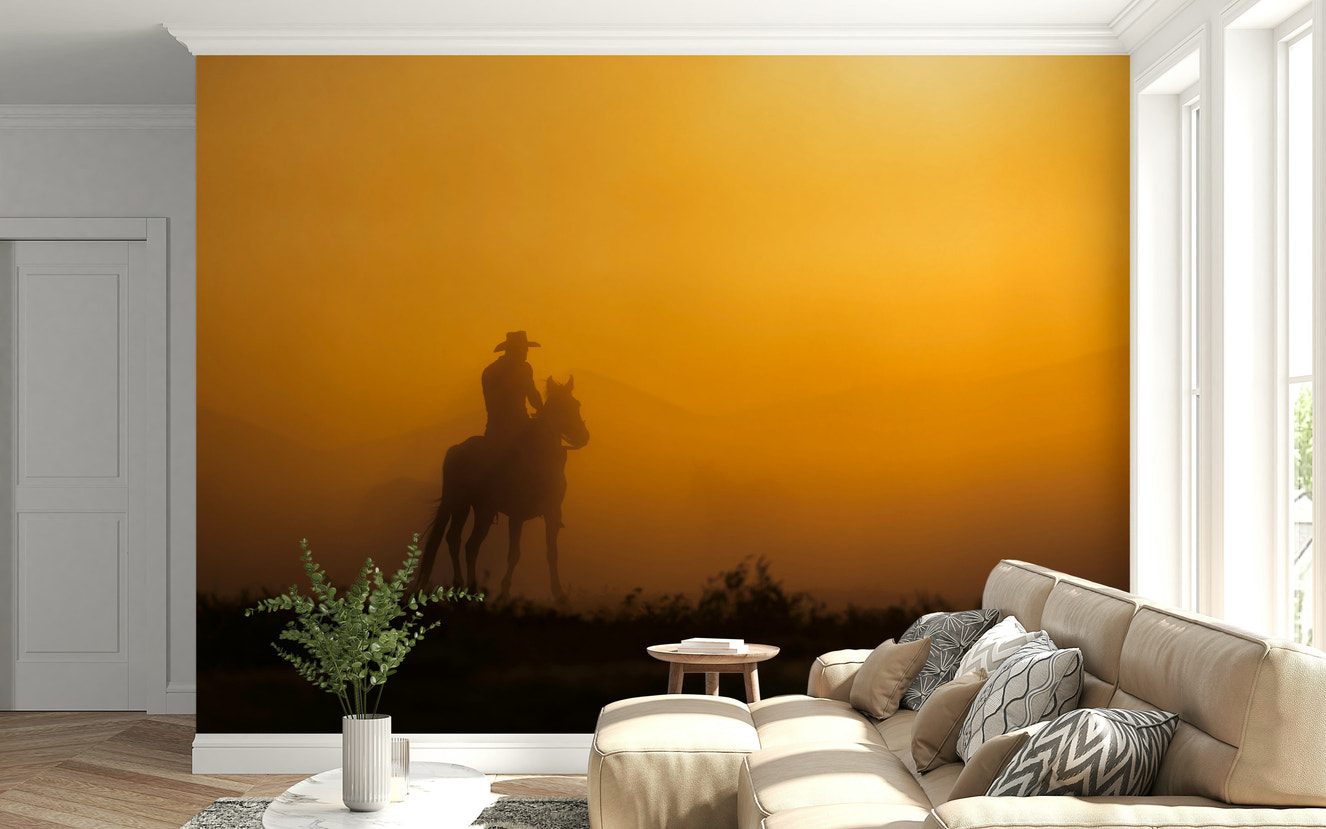 Artistic mural of a sunset ride creating a warm, relaxing atmosphere.