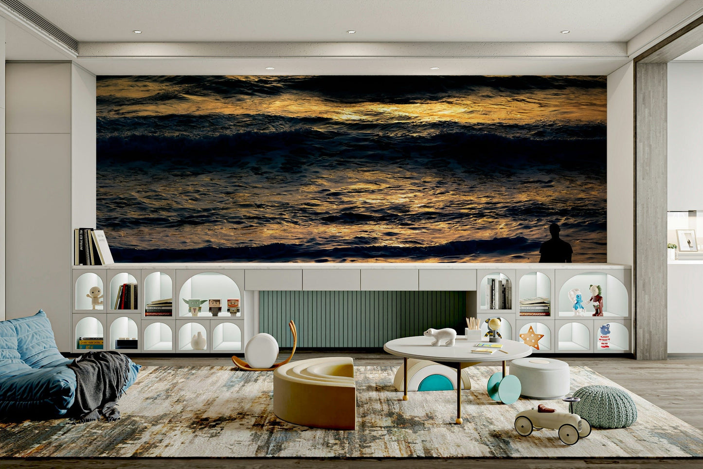 A beautiful modern art wall mural for a living room.

