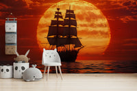 A high-angle view of the wall mural in a large space.