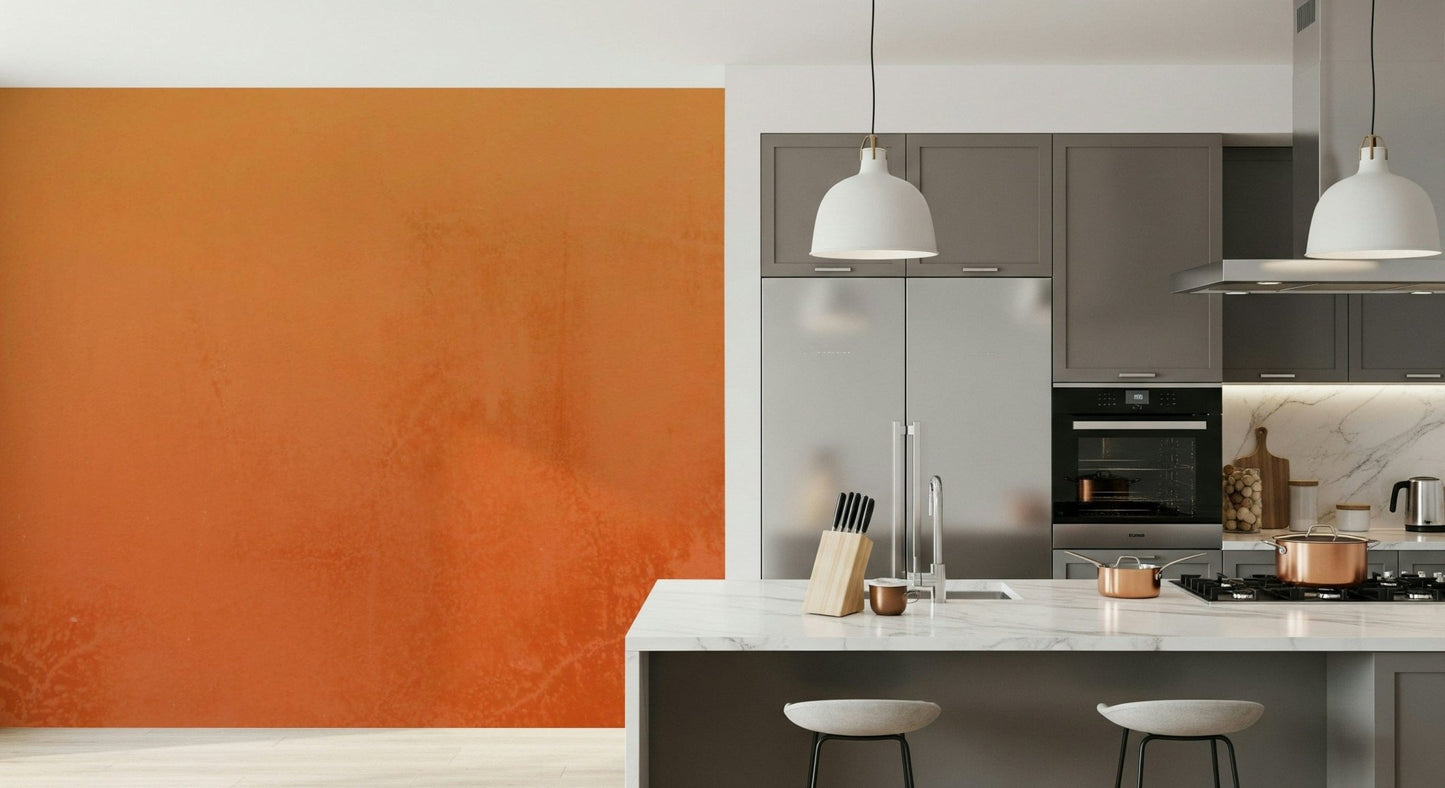 Contemporary sunset wall mural in bold orange shade
