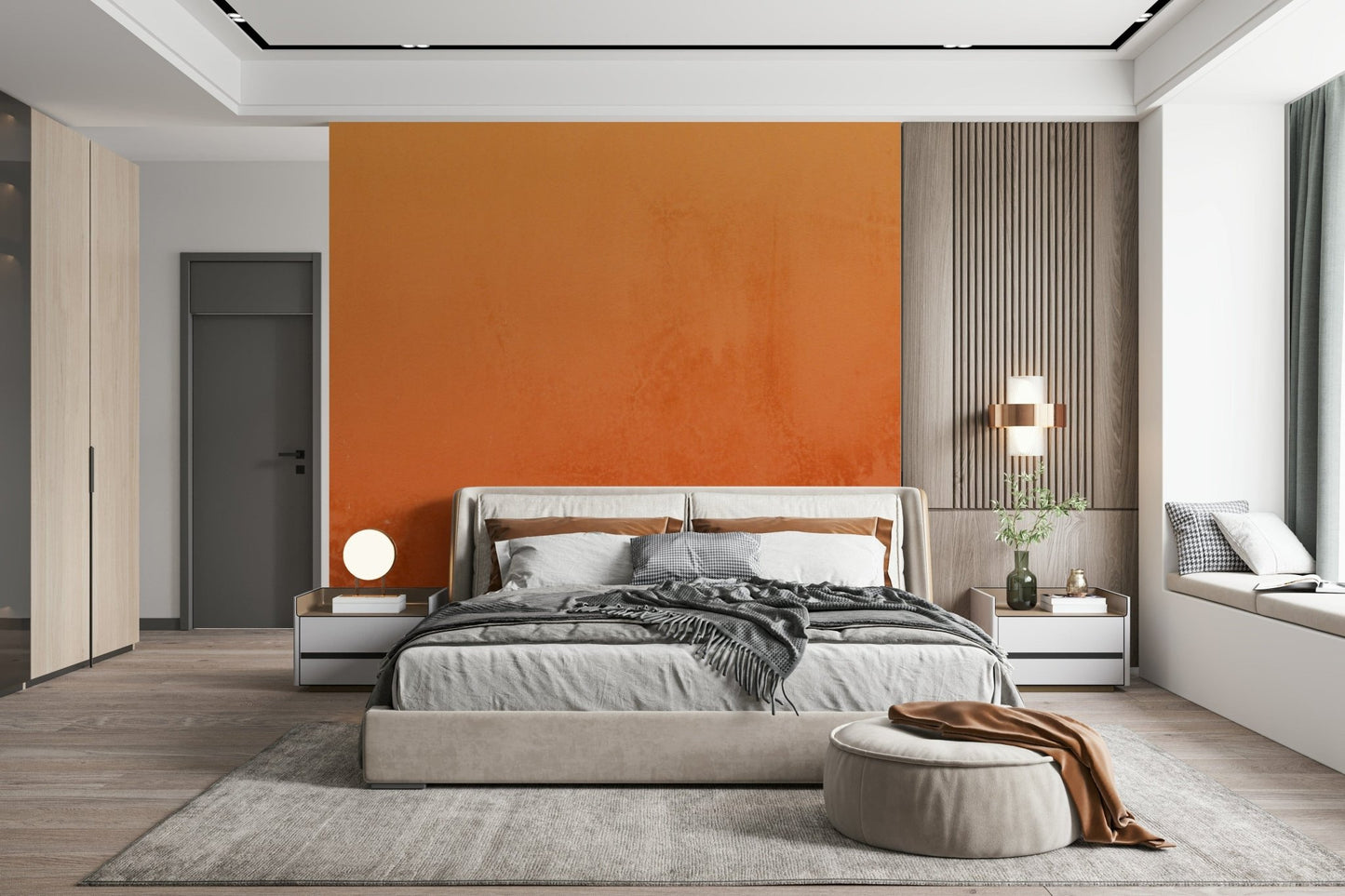Warm sunset wall mural in rich burnt orange tones