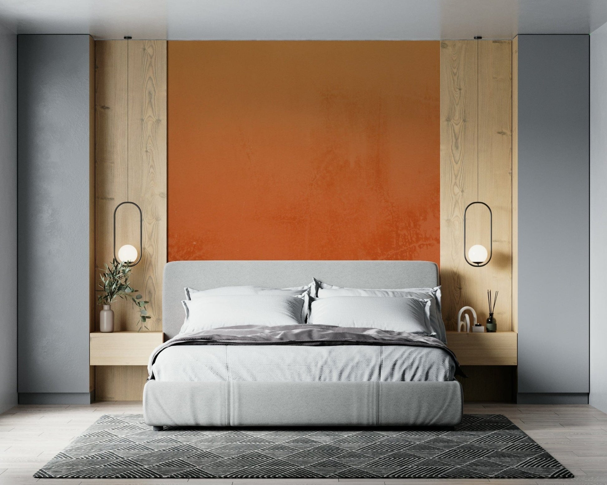 Minimal sunset wall mural in warm earthy hues