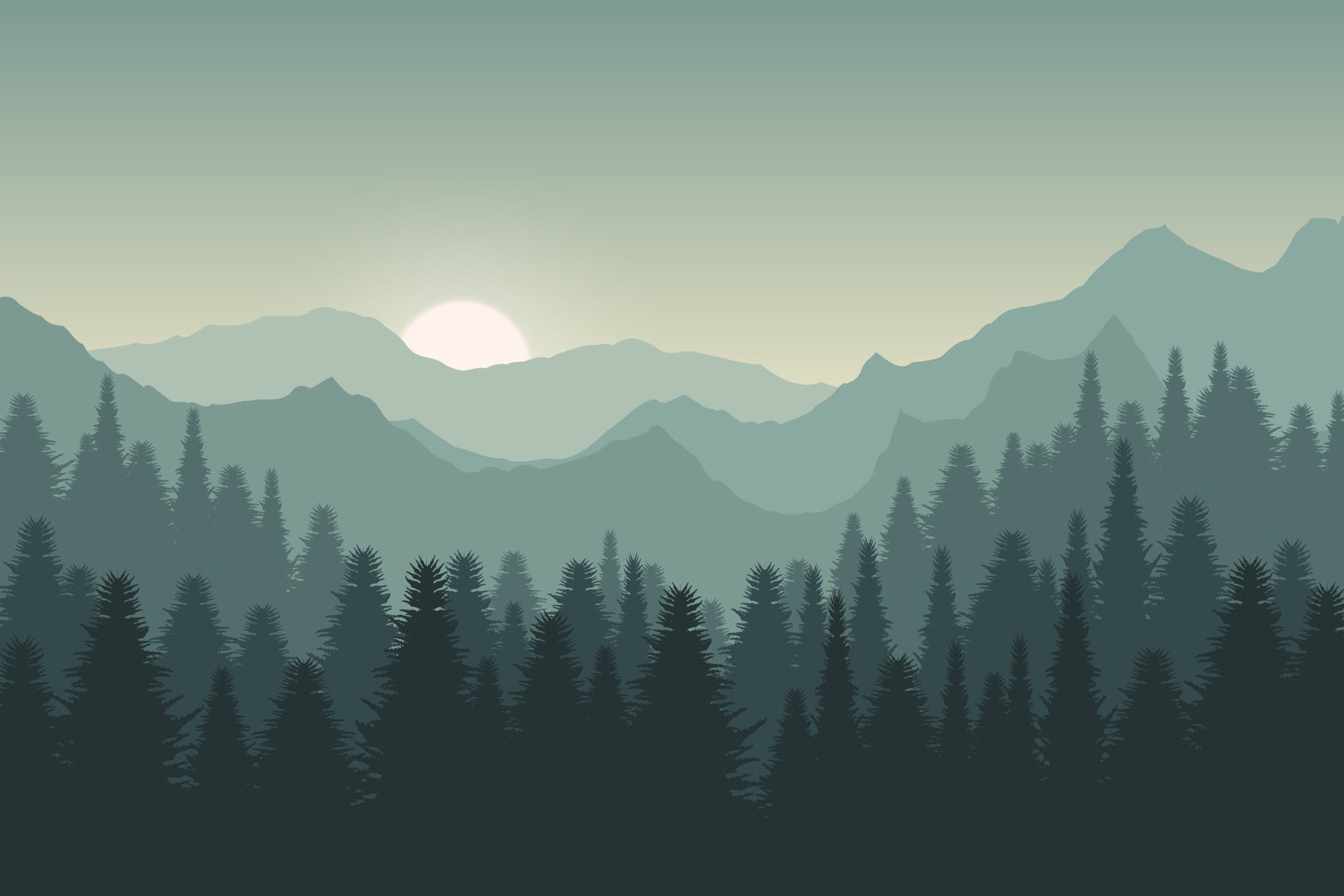 Dark Sunset Mountains Wallpaper Mural