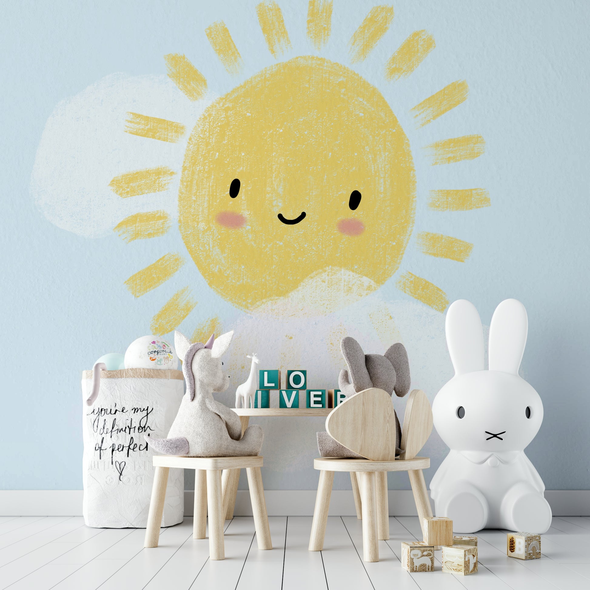 Hand-drawn sunny sky wall wallpaper

