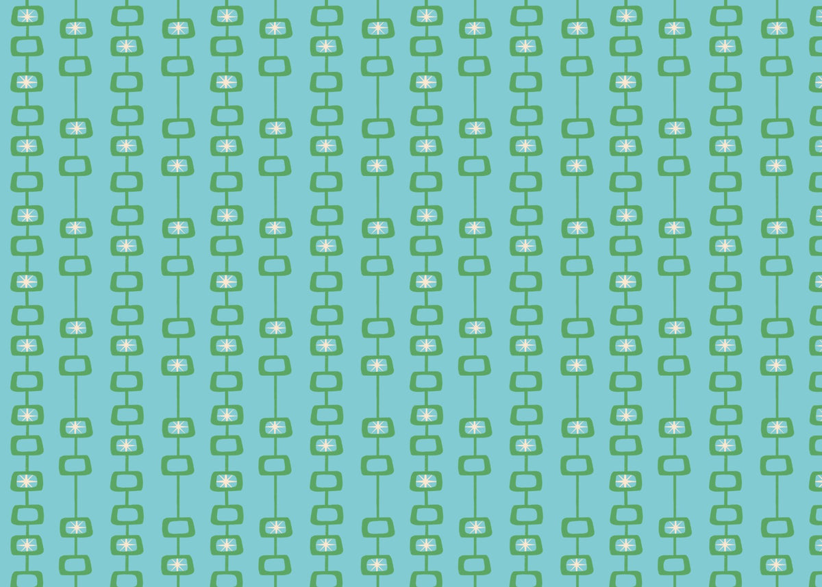 Mid Century Atomic Orbs Blue Green Wallpaper in your room