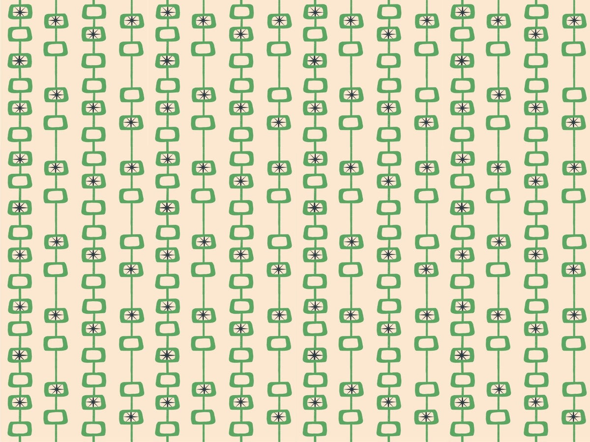 Green Linen Mid Century Atomic Orbs Wallpaper in your room
