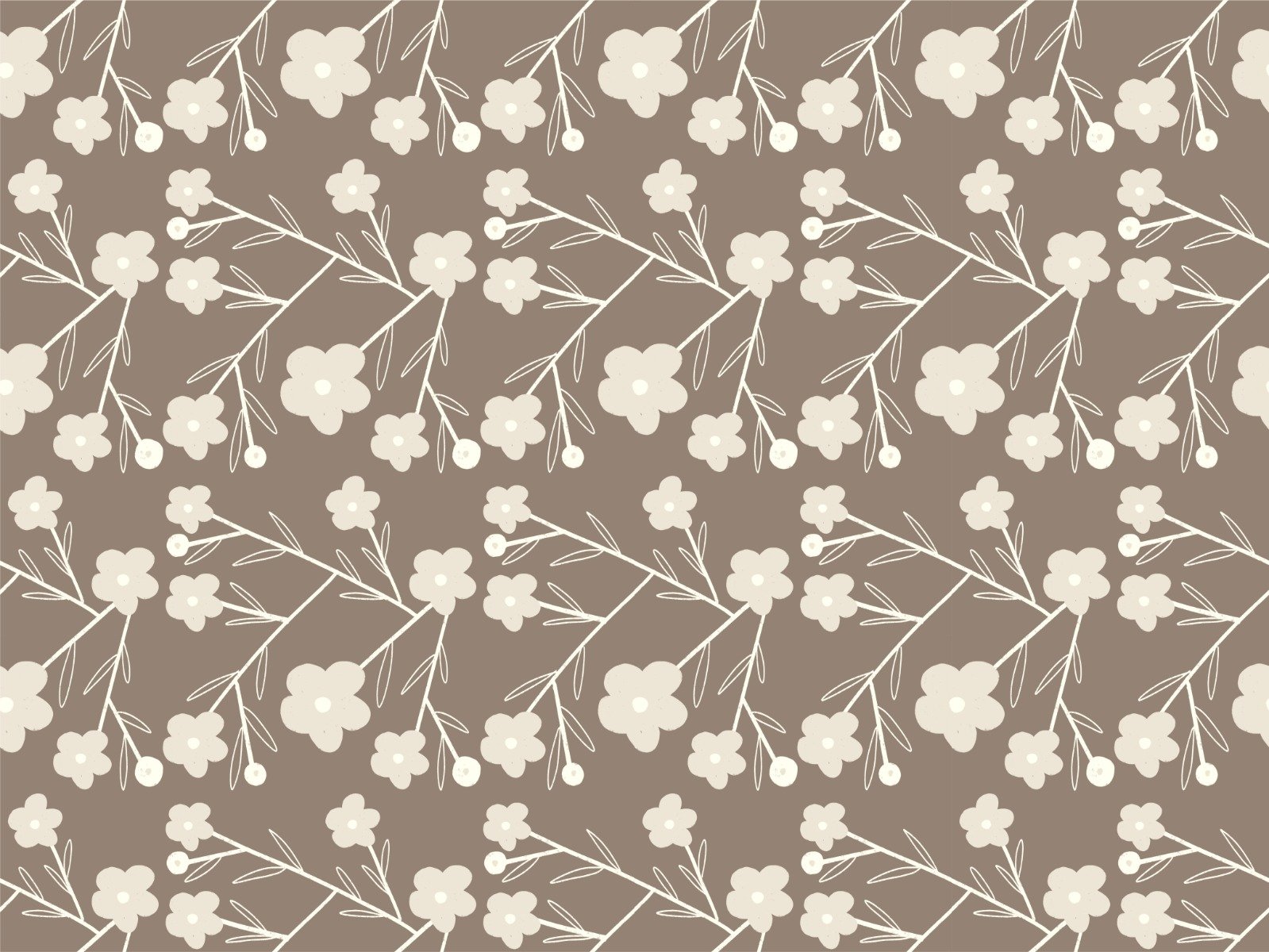 Modern Flower Buds Bush Grey Wallpaper