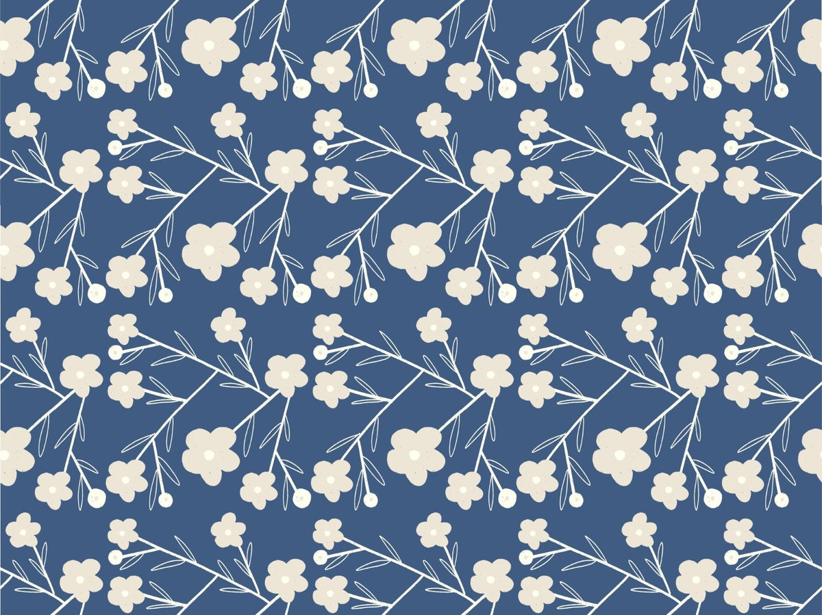 Navy Blue Modern Flower Buds Bush Wallpaper in your room