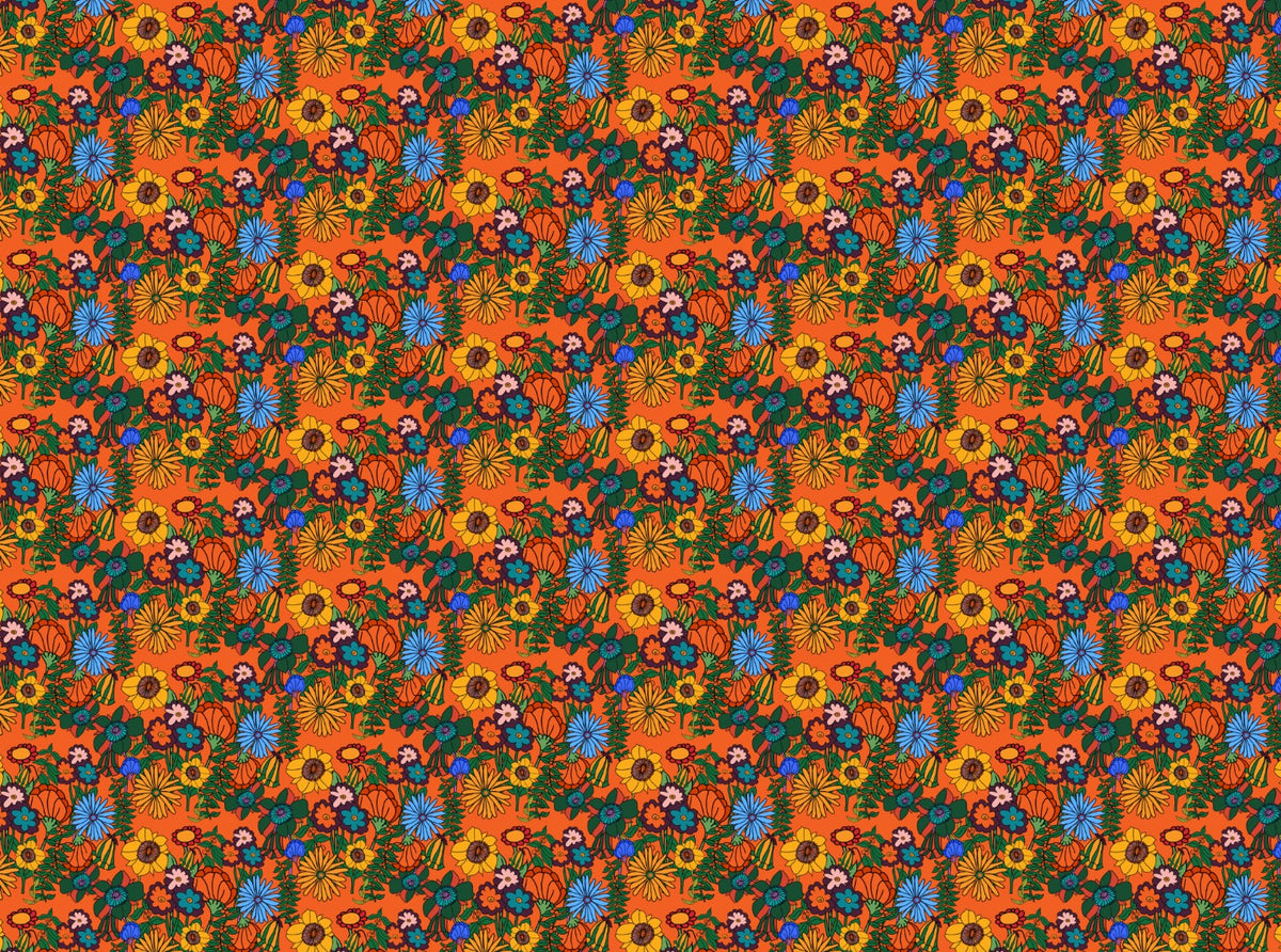 Retro 60s Floral Orange Wallpaper in your room