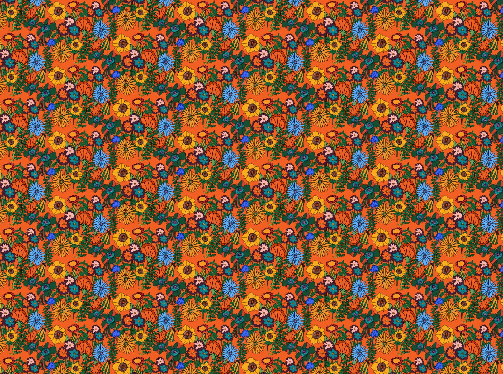 Retro 60s Floral Orange Wallpaper