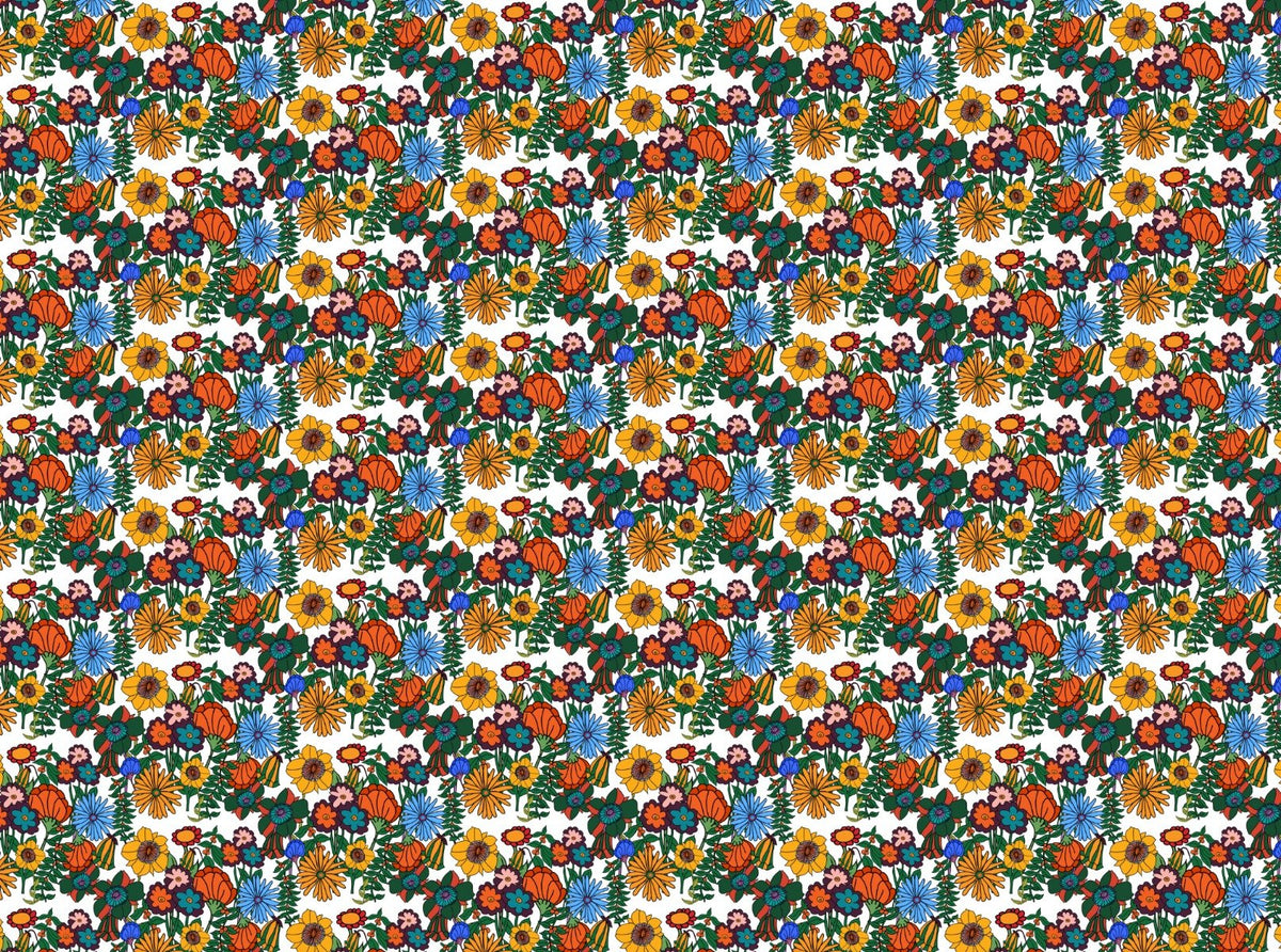 Retro 60s Floral White Backgorund Wallpaper in your room