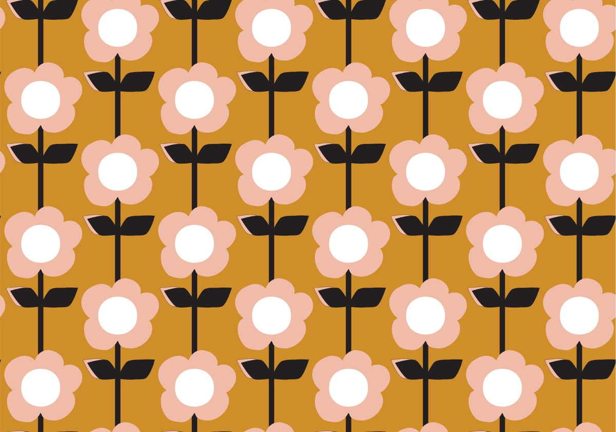 Flower Mustard Design Retro Wallpaper in your room — zoomed