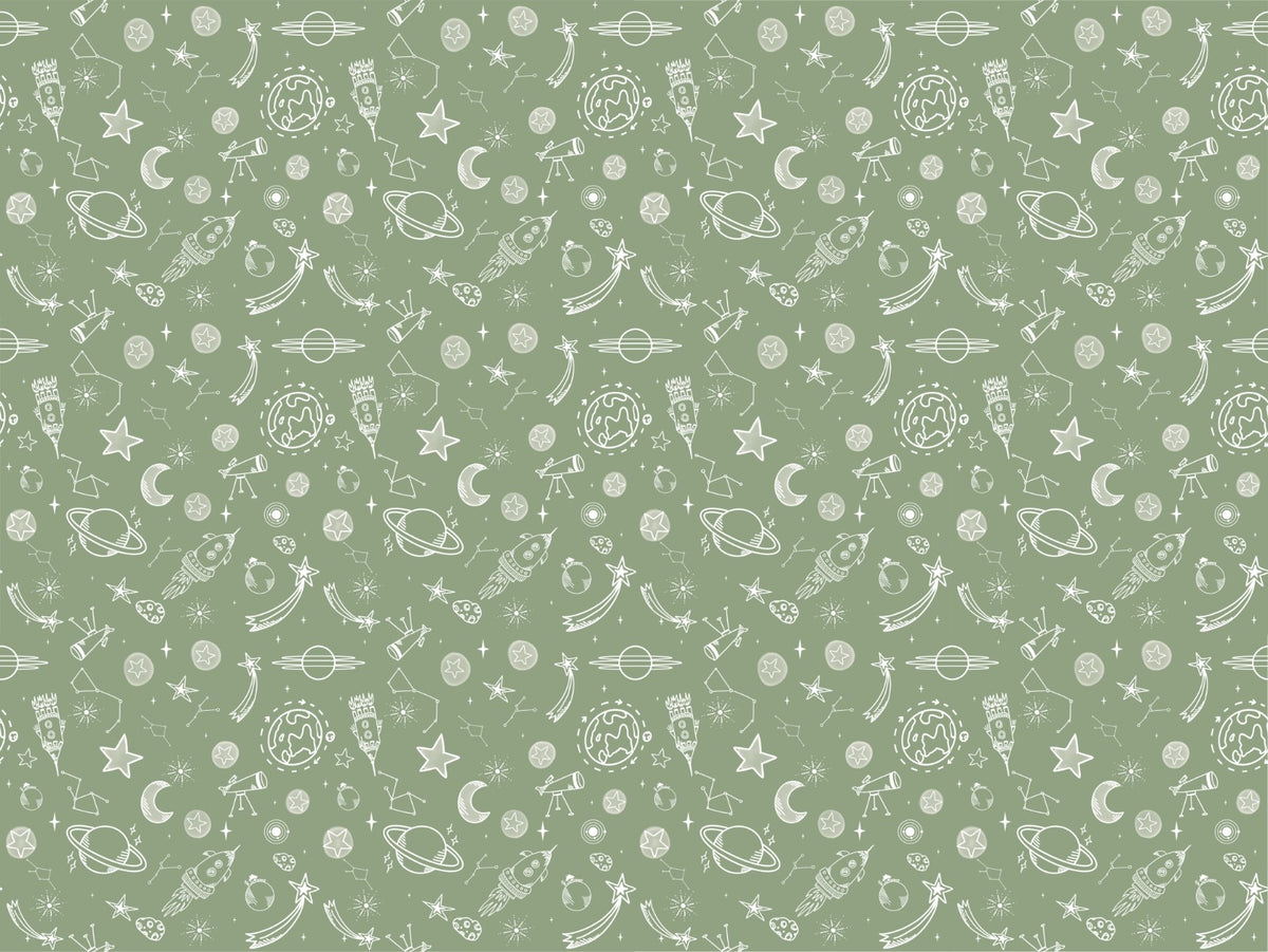 Space Voyage Green Kids Wallpaper