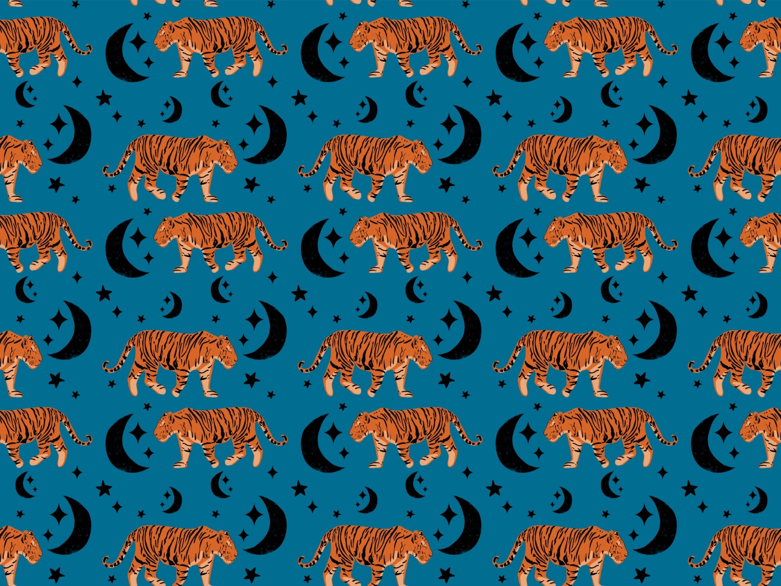 Tiger Moon Blue Kids Room Wallpaper