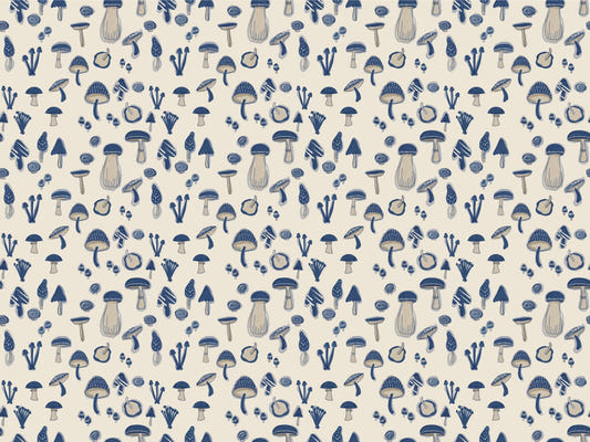 Watercolor Mushrooms Navy Blue Wallpaper
