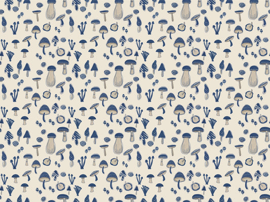 Watercolor Mushrooms Navy Blue Wallpaper