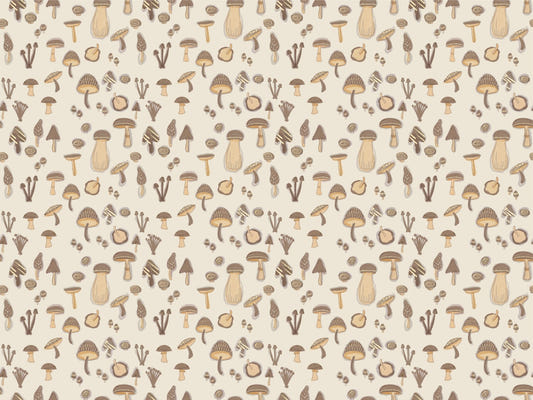 Watercolor Mushrooms Sand Color Wallpaper